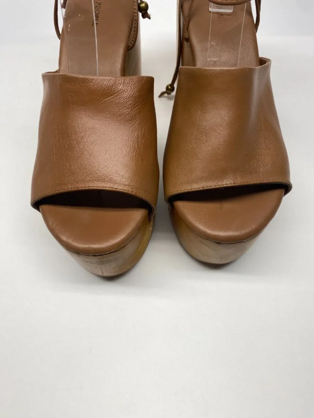 Free People Womens Front Row Wrap Clogs Luggage Leather Brown Platform Wedge 9.5